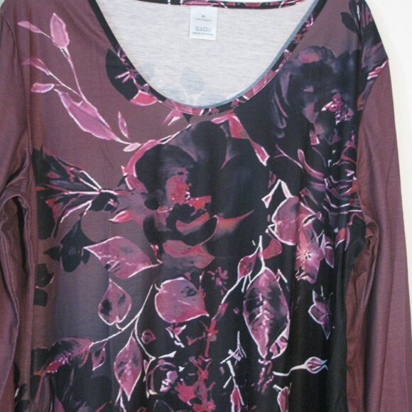 * Unbranded Purple Blouse XL New NWOT Black Floral Print Casual - Picture 2 of 5